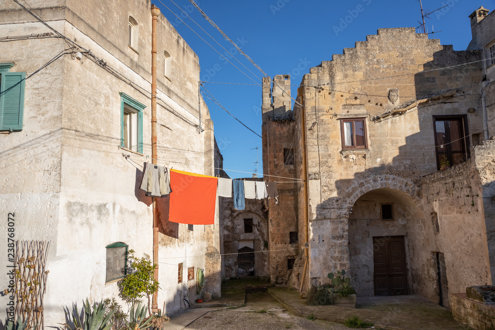 glimpse of  Sasso Barisano  in Matera, Basilicata, italy