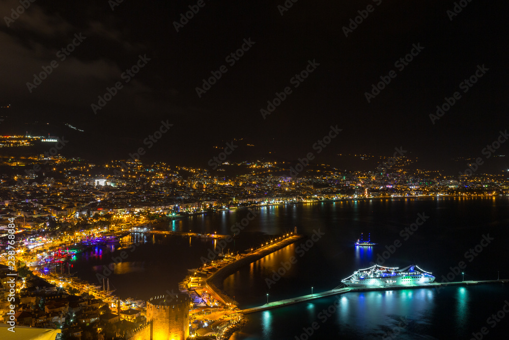 View into Alanya at night. Alanya. Antalya province. Turkey.