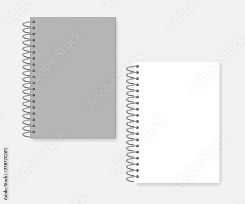Wire spiral coil blank note book - white page and gray cover, mock-up