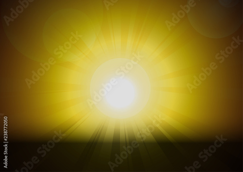 Vector : Sun and lens flare on orange background
