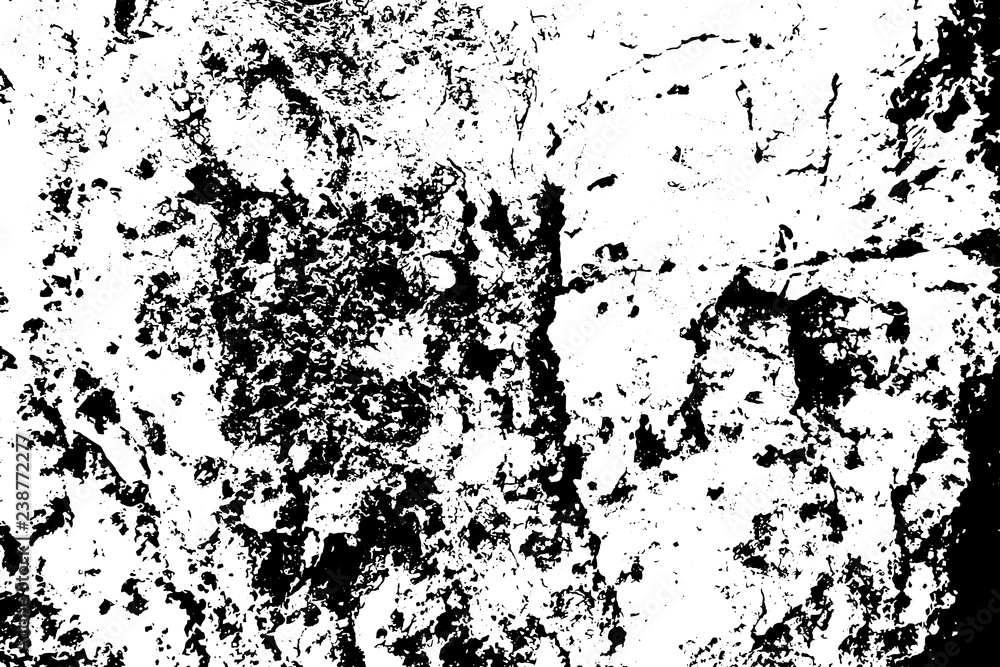 Black on white weathered texture. Aged tree bark stratched surface. Distressed vector overlay for vintage effect.