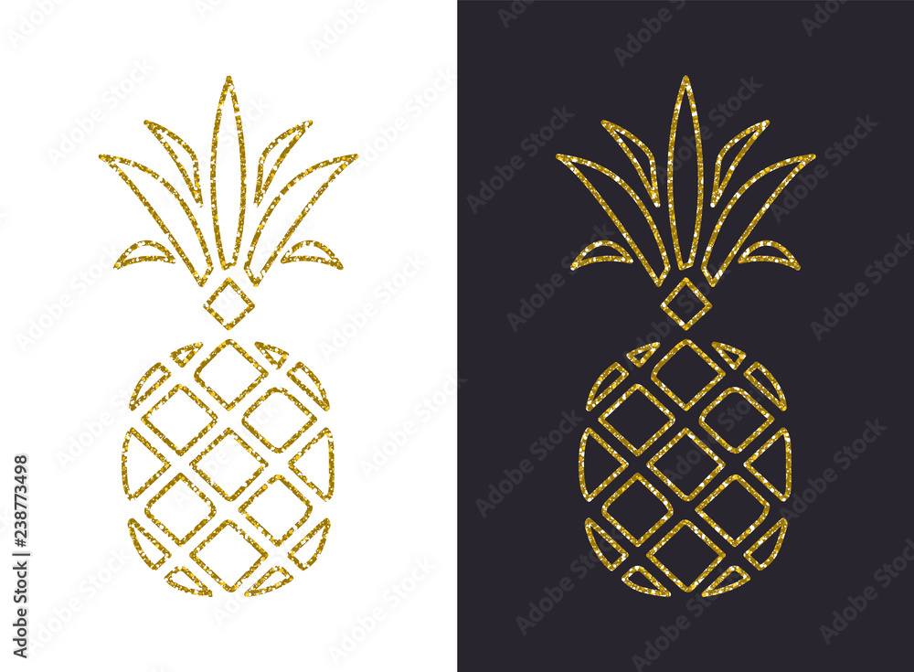 Obraz premium Golden Glitter Pineapple. Vector
