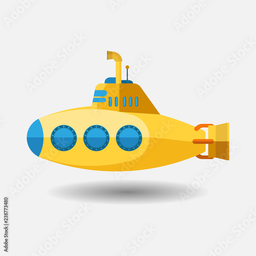 Yellow Submarine with periscope, Flat design. Vector