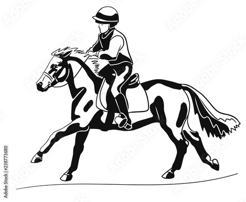 Young jockey riding on a race pony.