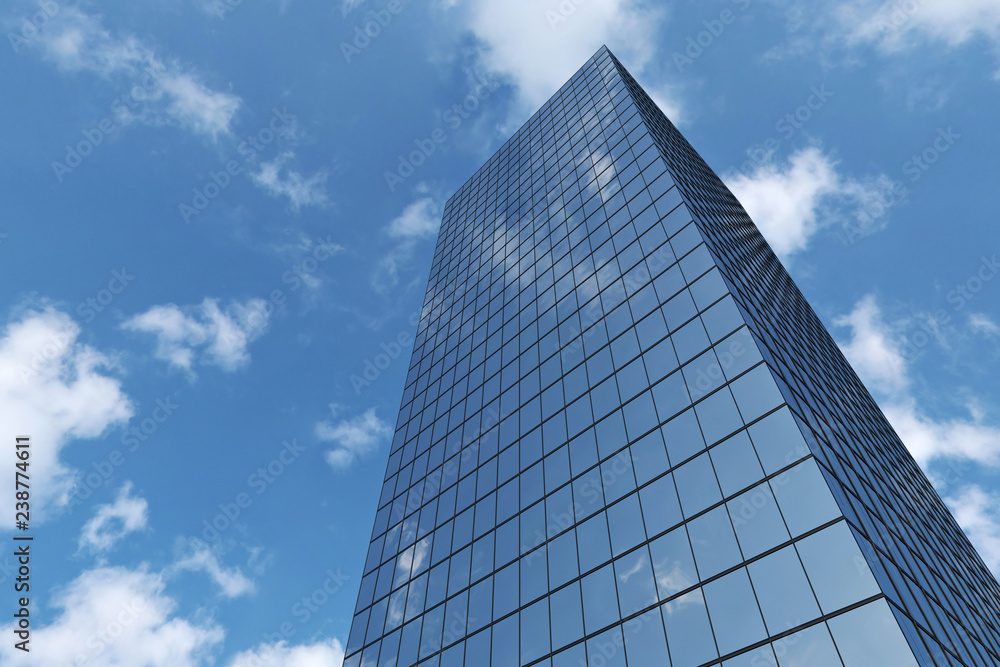 Business skyscraper under blue sky with clouds