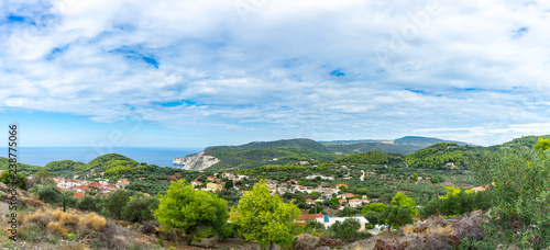 Greece, Zakynthos, XXL panorama of endless beautiful green nature landscape and blue ocean