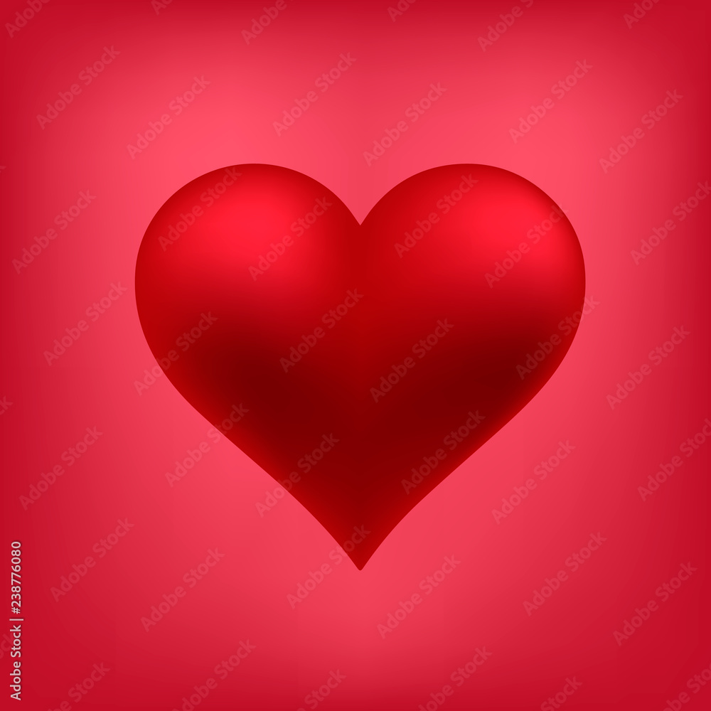 Realistic heart for Valentine's day. Beautiful red heart on a red background. Vector illustration.