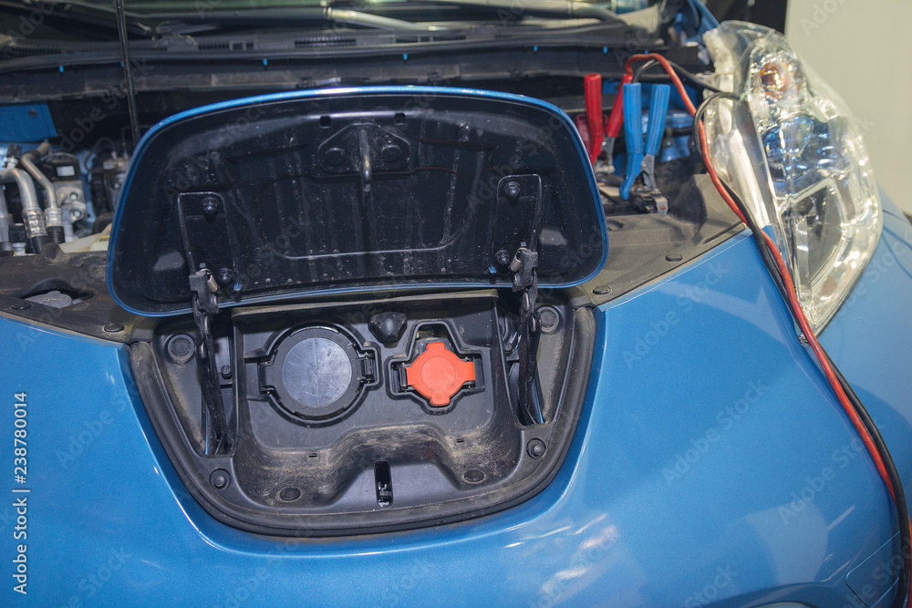 Obraz premium Electric car stands on the service close-up. Transport