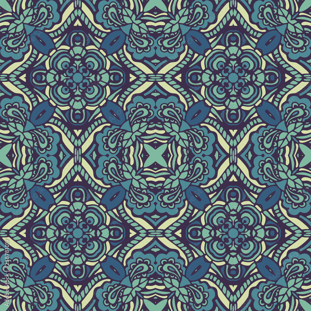 Vector Tribal blue vintage ethnic seamless pattern