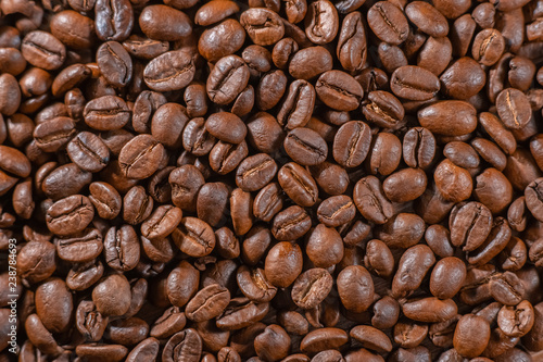 Coffee beans close up. Coffee production industry concept