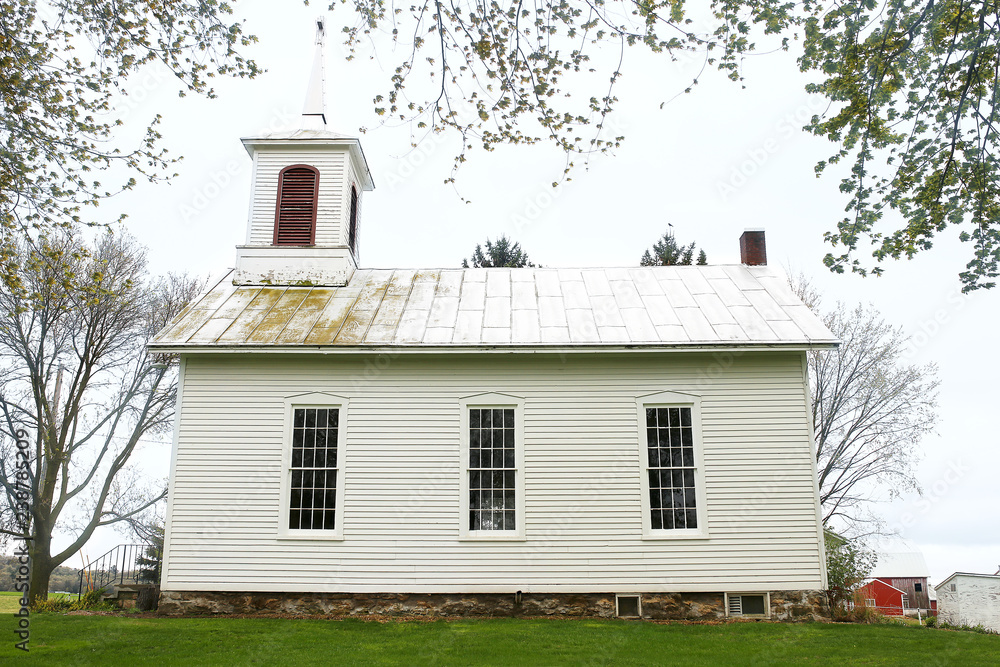 Historic Little White Church in Small Town America