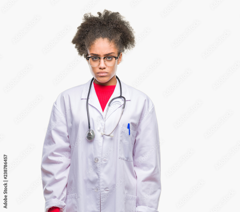 Young afro american doctor woman over isolated background depressed and worry for distress, crying angry and afraid. Sad expression. Young afro american doctor woman over isolated background depressed and worry for distress, crying angry and afraid. Sad expression.