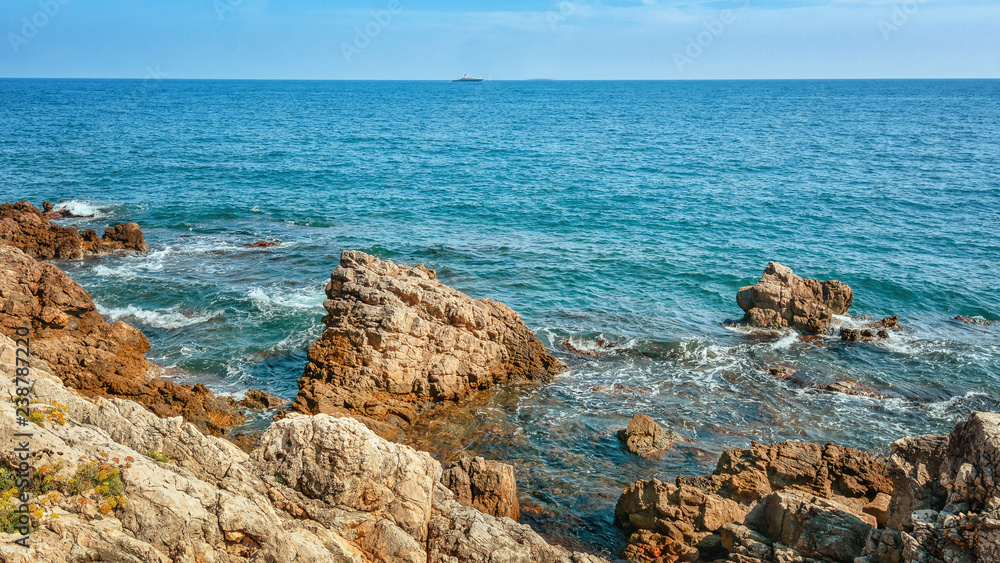 Shooting of the coast between the French towns of Juan-les-Pins and Antibes in France Shooting of the coast between the French towns of Juan-les-Pins and Antibes in France