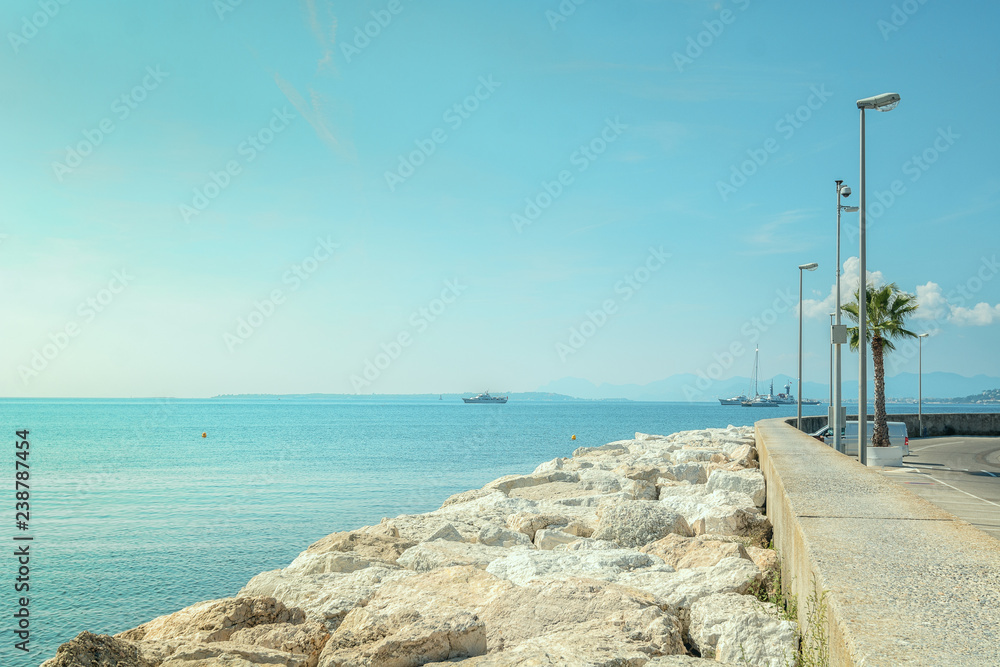 Shooting of the coast between the French towns of Juan-les-Pins and Antibes in France Shooting of the coast between the French towns of Juan-les-Pins and Antibes in France