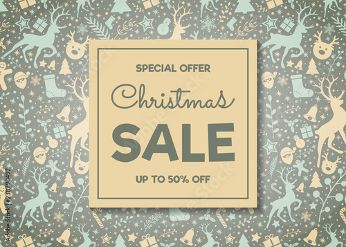 Christmas Sale poster with decorations. Vector.