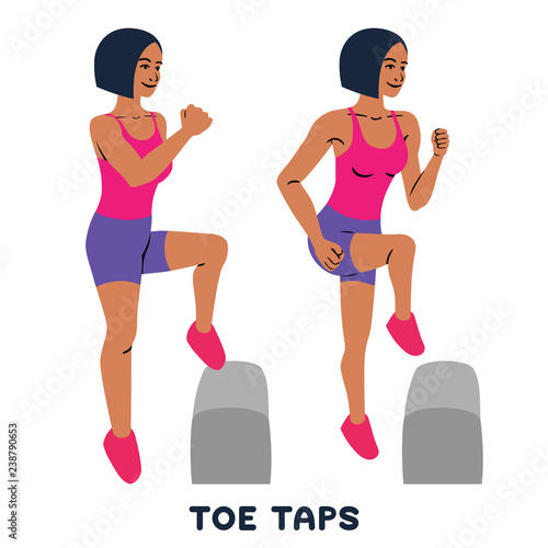 Toe taps. Sport exersice. Silhouettes of woman doing exercise. Workout, training.