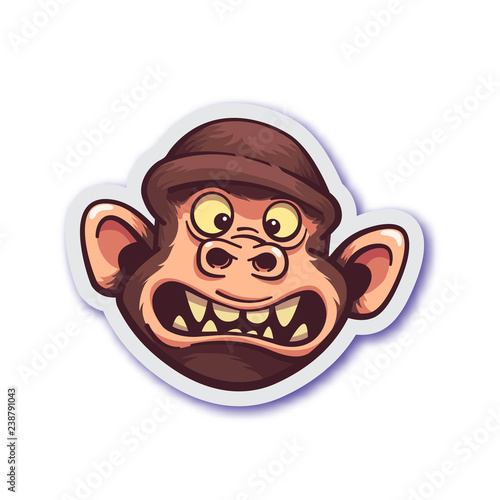 Scared monkey sticker. Isolated vector illustration.