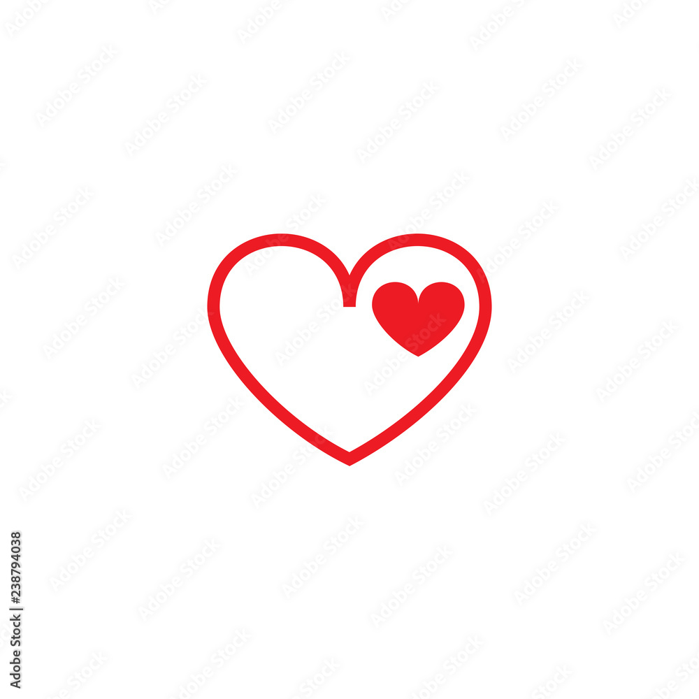 Small heart in big. Set of vector icons. Great mutual love. Flat design.