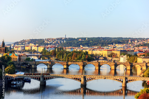 Charles Bridge over the Vltava and other bridges view on the Le