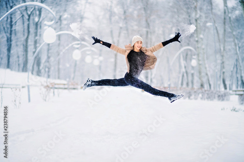 Canvas Print Girl gymnast, performs various gymnastic and fitness exercises