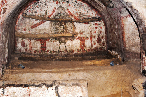 Ancient tombs dug in the tuff rock in the subsoil of Naples (Italy) called catacombs of San Gennaro.