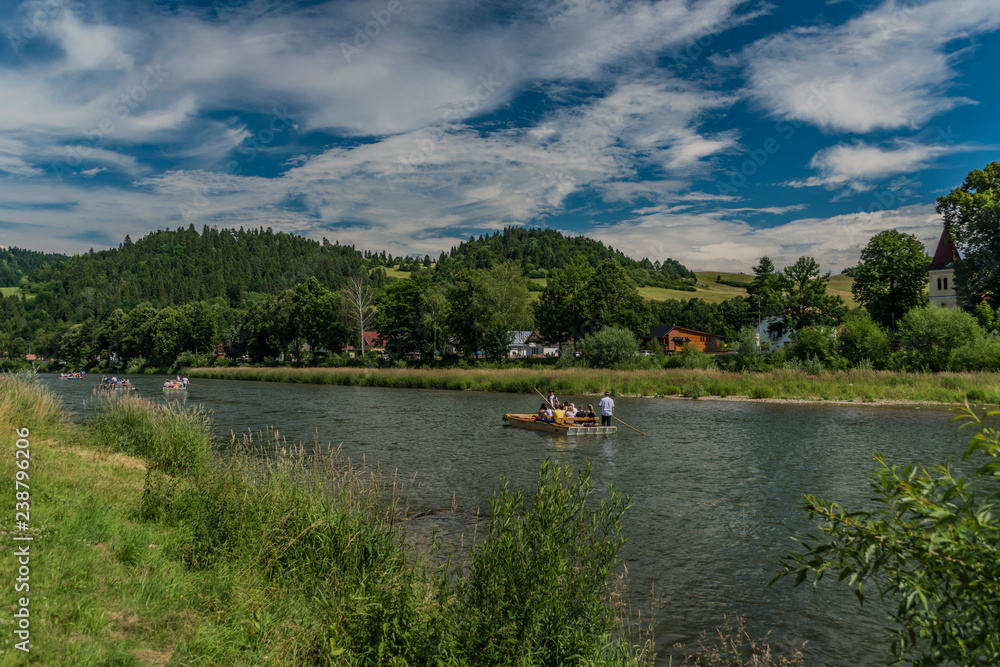 Wooden boats in Pieniny near Poland and Slovakia border in Cerveny Klastor town