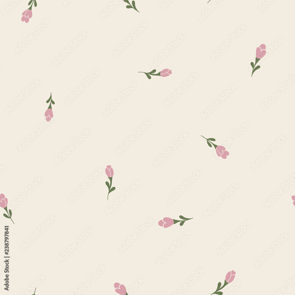Naklejka Różowe i zielone pąki kwiatowe na białym tle bez szwu wektor wzór