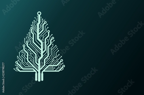 Zielona kartka bożonarodzeniowa z elektrycznym drzewem