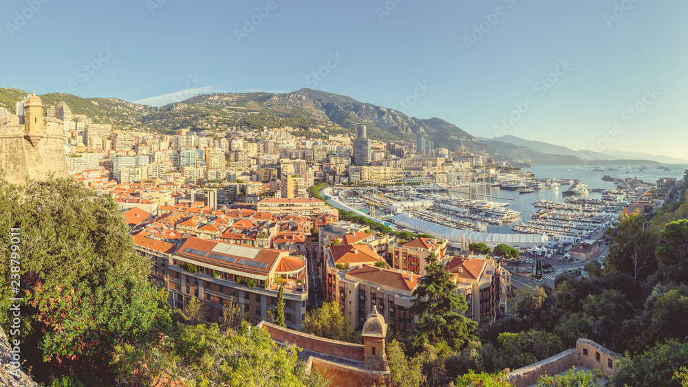 Wide panorama of port Hercule in Monaco