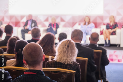 Moscow, Russia - December, 13, 2018: people on a conference in Moscow, Russia