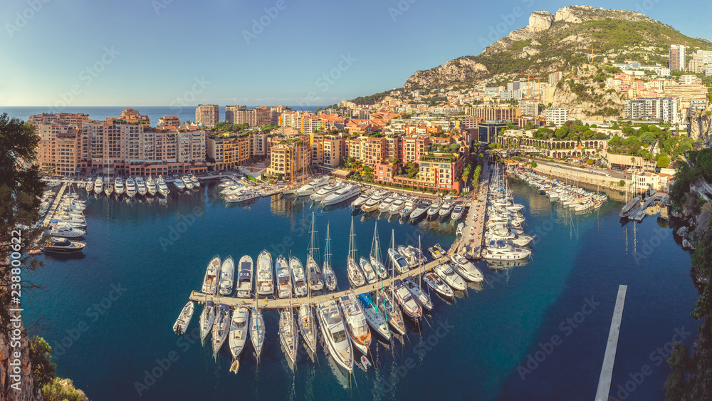 Wide panorama of Fontvieille Harbour in Monaco