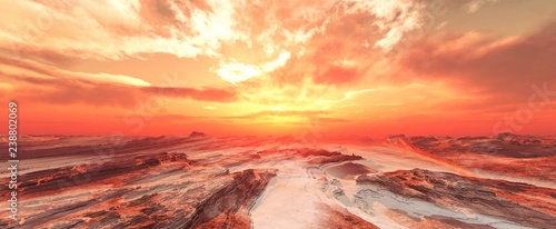 Fotografi Mars at sunset, sandstorm on Mars, sunrise on Mars,
3d rendering