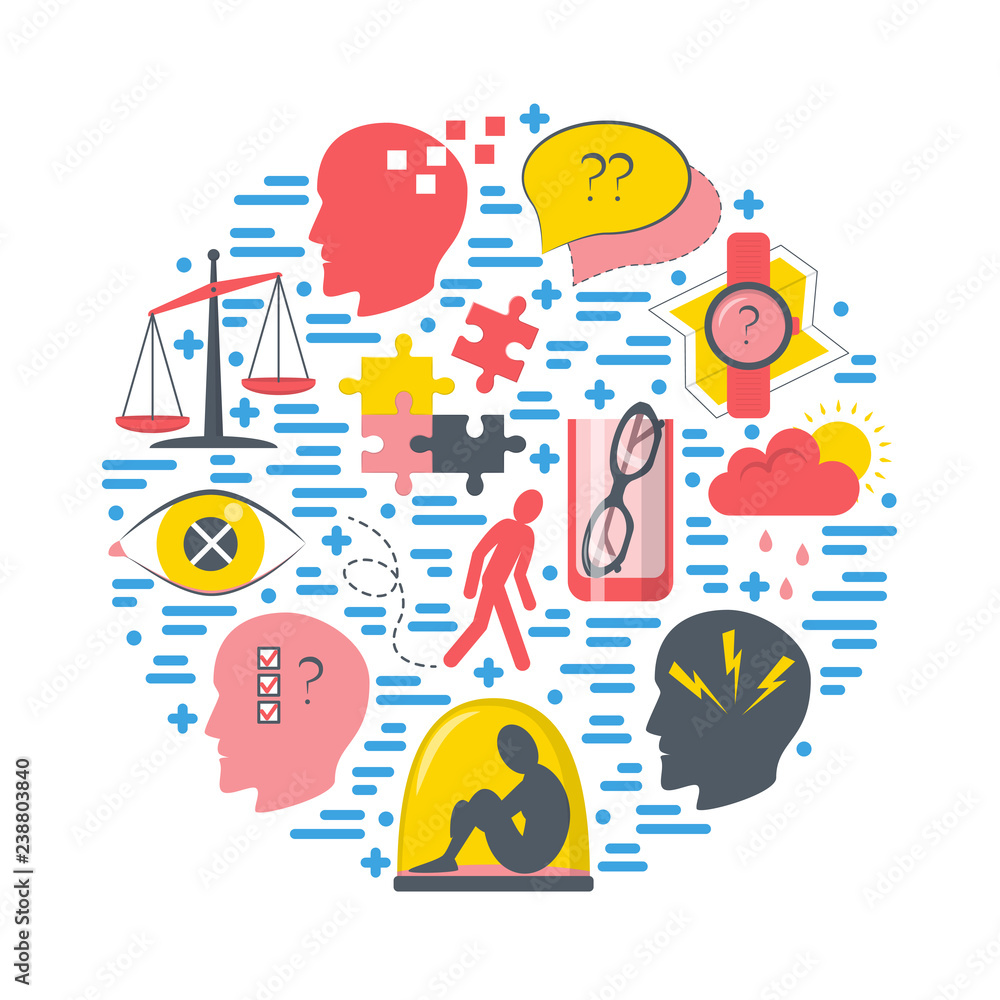 Alzheimer's symptoms round concept in flat style Alzheimer's symptoms round concept in flat style