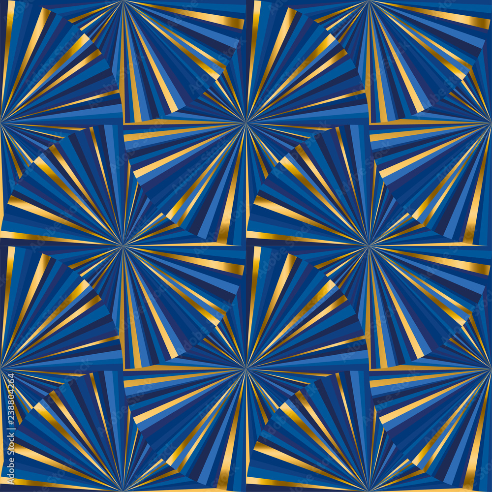 Abstract geometric blue and gold seamless patter