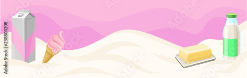 Dairy products, fresh organic milk products vector illustrations, colorful design element for poster or banner with space for your text