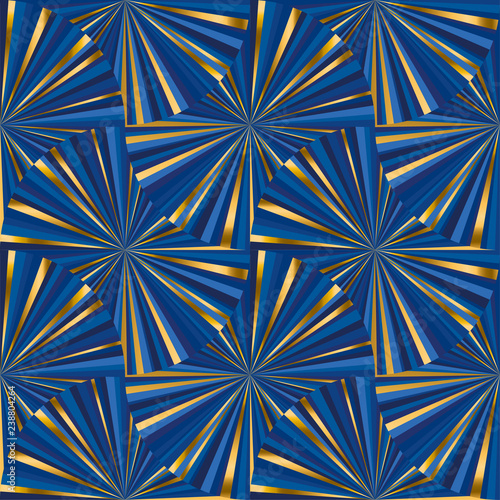 Abstract geometric blue and gold seamless patter