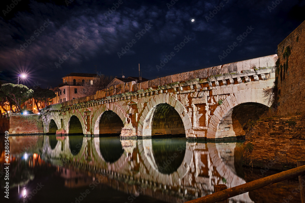 Rimini, Emilia Romagna, Italy: the ancient Roman bridge of Tiberius