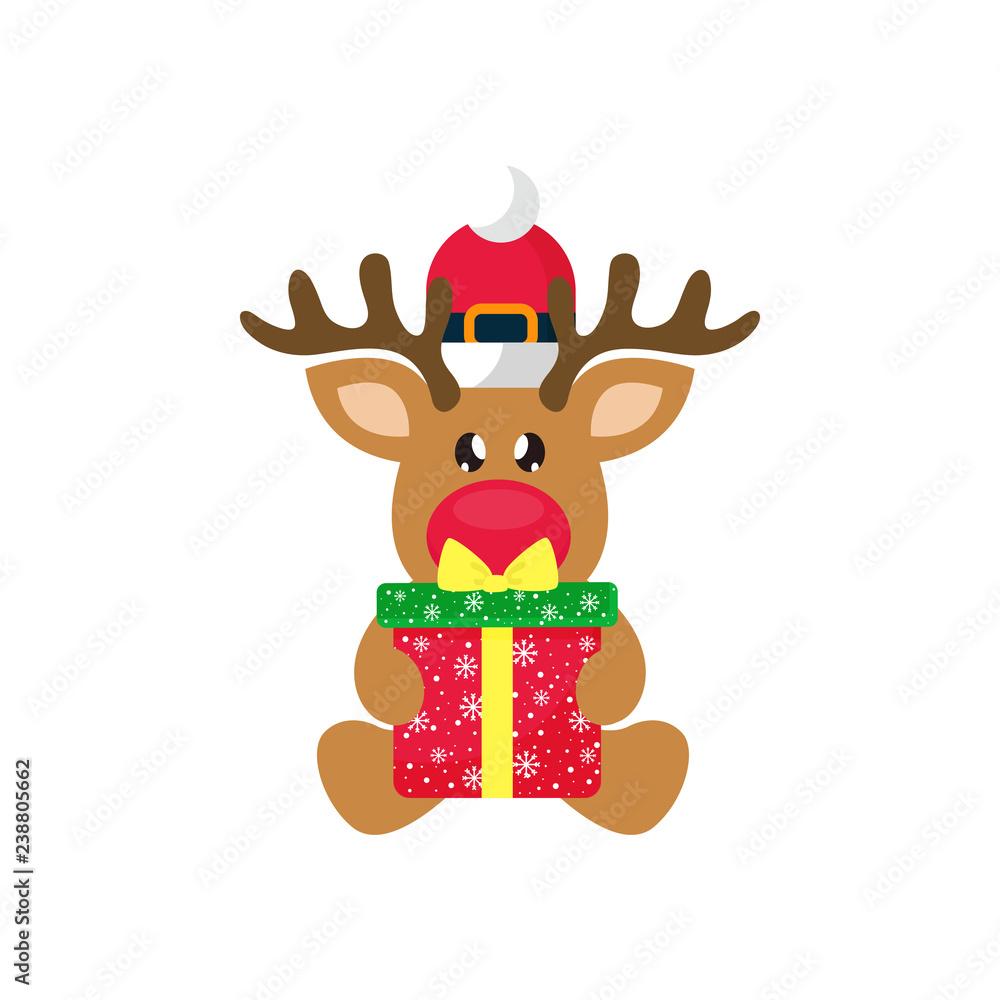 cartoon winter christmas deer sitting with christmas present