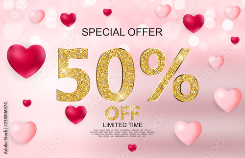 Valentines Day Sale, Discont Card. Vector Illustration