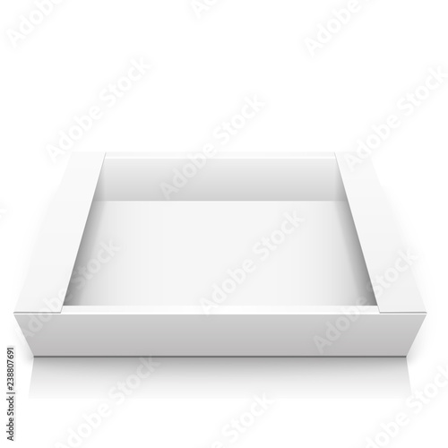 Empty realistic cardboard box without lid for storing candy and baking, as well packaging of gifts and other items. Mockup. Isolated on white background. EPS10 vector illustration.