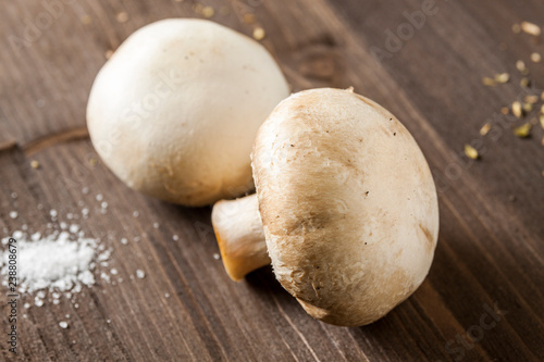 Mushroms isolated on a wooden surface