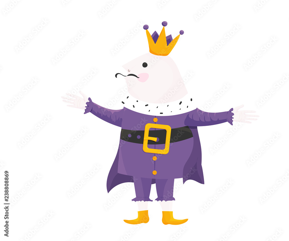 Fototapeta premium Royal Vector Illustration in a cartoon style: his majesty the King isolated. Happy Medieval French King with Mustache.