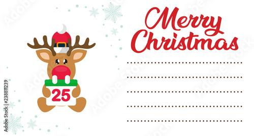 cartoon christmas deer sitting with calendar on the christmas letter to santa