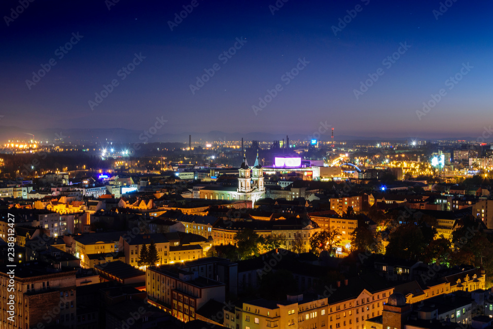 Panorama of Olomouc at night. Olomouc, Olomouc Region, Czech Republic.