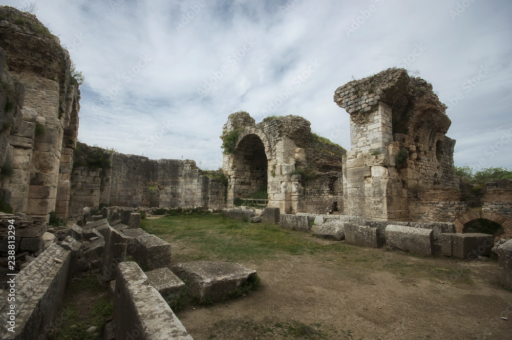 Ruins of ancient fausta bath in Miletus ancient city, Turkey