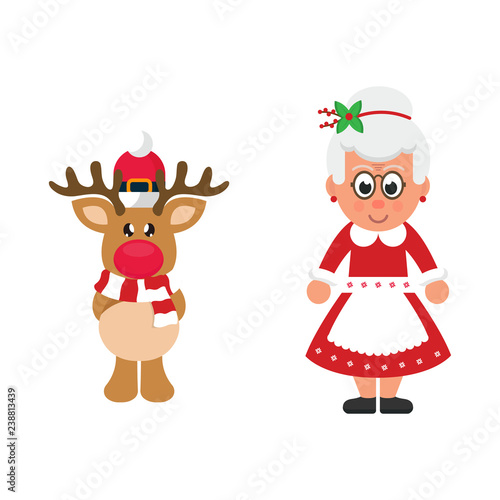 cartoon winter christmas deer and cartoon mrs santa