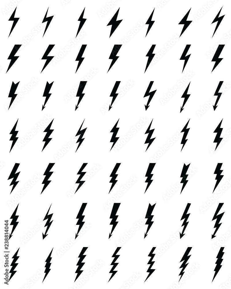 Black thunder and bolt icons on a white background - obrazy, fototapety, plakaty 