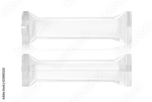 Realistic horizontal flow pack mockup. Front and rear view. Vector illustration isolated on white background. Can be used for food, hygiene, cosmetic. EPS10.