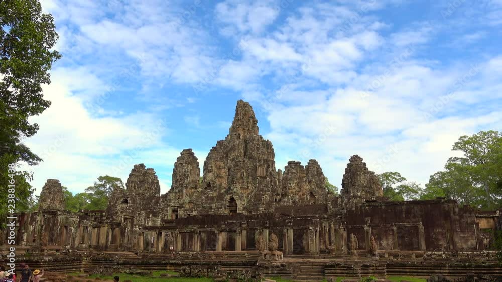 Faces of Bayon temple in Angkor Thom, Siemreap, Cambodia. The Bayon Temple (Prasat Bayon ) is a richly decorated Khmer temple at Angkor , ancient architecture in Cambodia Faces of Bayon temple in Angkor Thom, Siemreap, Cambodia. The Bayon Temple (Prasat Bayon ) is a richly decorated Khmer temple at Angkor , ancient architecture in Cambodia