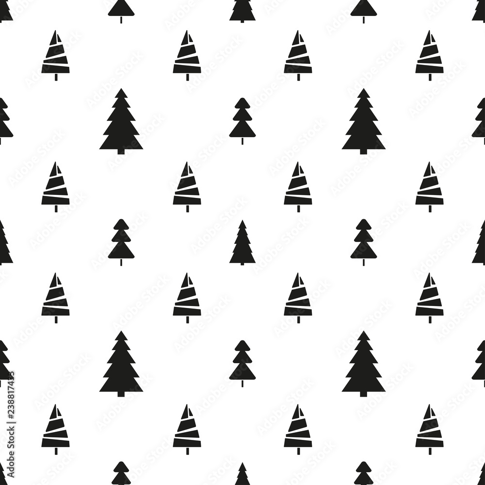 Obraz premium Seamless pattern with christmas trees. Abstract geometric wallpaper. Print for textile, flyer or poster. Artwork for design. Black and white illustration